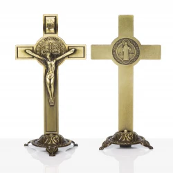 Krzyż Świętego Benedykta stojący metalowy 13 cm